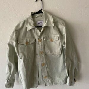 Zara sage light green denim jacket